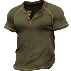 Discount OUKU Men's Henley Shirt Tee Top Short Sleeves Plain Raglan Sleeve Fashion Designer Basic Vintage Style Henley Vacation Street Going out Summer Black White Red Henley T-Shirt