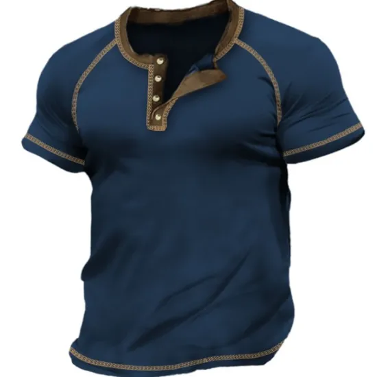 Discount OUKU Men's Henley Shirt Tee Top Short Sleeves Plain Raglan Sleeve Fashion Designer Basic Vintage Style Henley Vacation Street Going out Summer Black White Red Henley T-Shirt