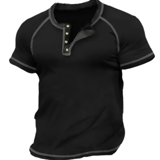 Discount OUKU Men's Henley Shirt Tee Top Short Sleeves Plain Raglan Sleeve Fashion Designer Basic Vintage Style Henley Vacation Street Going out Summer Black White Red Henley T-Shirt