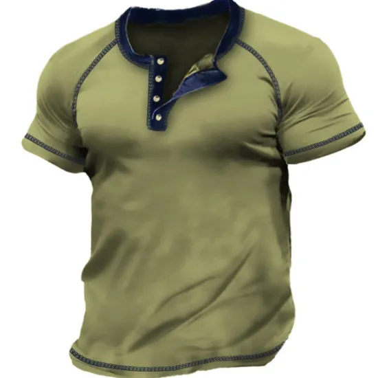 Discount OUKU Men's Henley Shirt Tee Top Short Sleeves Plain Raglan Sleeve Fashion Designer Basic Vintage Style Henley Vacation Street Going out Summer Black White Red Henley T-Shirt