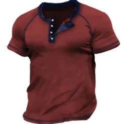 Discount OUKU Men's Henley Shirt Tee Top Short Sleeves Plain Raglan Sleeve Fashion Designer Basic Vintage Style Henley Vacation Street Going out Summer Black White Red Henley T-Shirt