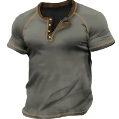 Discount OUKU Men's Henley Shirt Tee Top Short Sleeves Plain Raglan Sleeve Fashion Designer Basic Vintage Style Henley Vacation Street Going out Summer Black White Red Henley T-Shirt