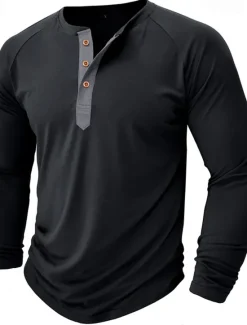 Outlet OUKU Men's Henley Shirt Tee Top Long Sleeve Shirt Plain Henley Street Vacation Long Sleeve Vintage Style Clothing Apparel Fashion Designer Basic