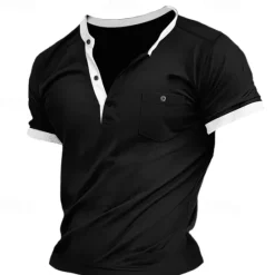 Clearance OUKU Men's Henley Shirt Tee Top Color Block Henley Outdoor Casual Short Sleeve Button Pocket Clothing Apparel Fashion Designer Comfortable