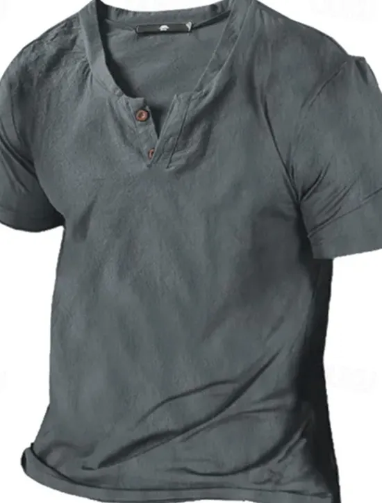 Discount OUKU Men's Henley Shirt Tee Top Plain Henley Street Vacation Short Sleeve Button-Down Clothing Apparel Designer Basic Modern Contemporary