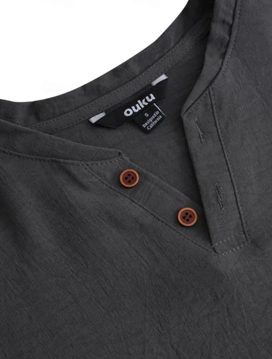 Discount OUKU Men's Henley Shirt Tee Top Plain Henley Street Vacation Short Sleeve Button-Down Clothing Apparel Designer Basic Modern Contemporary