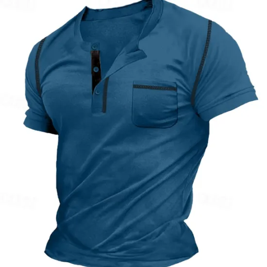New OUKU Men's Henley Shirt Tee Top Plain Henley Street Vacation Short Sleeves Pocket Vintage Style Clothing Apparel Fashion Designer Basic