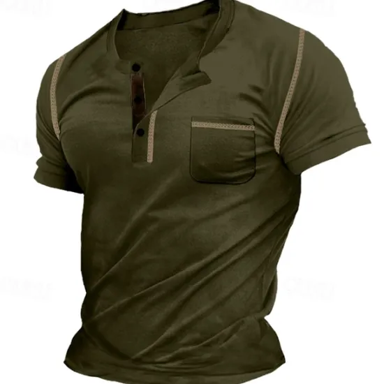 New OUKU Men's Henley Shirt Tee Top Plain Henley Street Vacation Short Sleeves Pocket Vintage Style Clothing Apparel Fashion Designer Basic