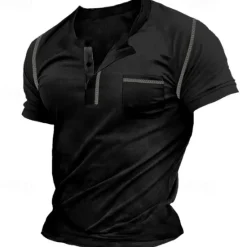 New OUKU Men's Henley Shirt Tee Top Plain Henley Street Vacation Short Sleeves Pocket Vintage Style Clothing Apparel Fashion Designer Basic