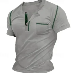New OUKU Men's Henley Shirt Tee Top Plain Henley Street Vacation Short Sleeves Pocket Vintage Style Clothing Apparel Fashion Designer Basic