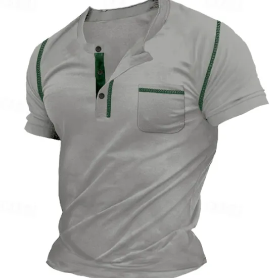 New OUKU Men's Henley Shirt Tee Top Plain Henley Street Vacation Short Sleeves Pocket Vintage Style Clothing Apparel Fashion Designer Basic
