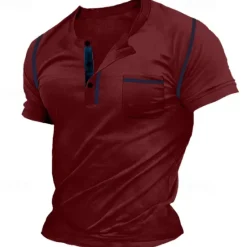 New OUKU Men's Henley Shirt Tee Top Plain Henley Street Vacation Short Sleeves Pocket Vintage Style Clothing Apparel Fashion Designer Basic