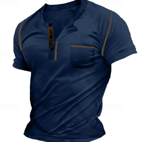 New OUKU Men's Henley Shirt Tee Top Plain Henley Street Vacation Short Sleeves Pocket Vintage Style Clothing Apparel Fashion Designer Basic