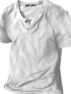 Online OUKU Men's Henley Shirt Tee Top Short Sleeve Henley Summer Plain Designer Basic Modern Contemporary Button-Down Vacation Street Going out Black White Navy Blue Top Tee for Men