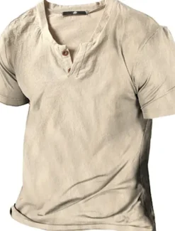 Online OUKU Men's Henley Shirt Tee Top Short Sleeve Henley Summer Plain Designer Basic Modern Contemporary Button-Down Vacation Street Going out Black White Navy Blue Top Tee for Men