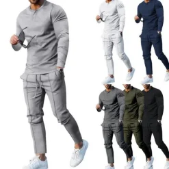 Clearance OUKU Men's Henley Shirt T-shirt Suits Tracksuit Tennis Shirt Long Sleeve Henley Spring & Fall Plain Gymnatics Casual 2 Piece Vacation Daily Wear Activewear Black White Navy Blue Top Tee for Men