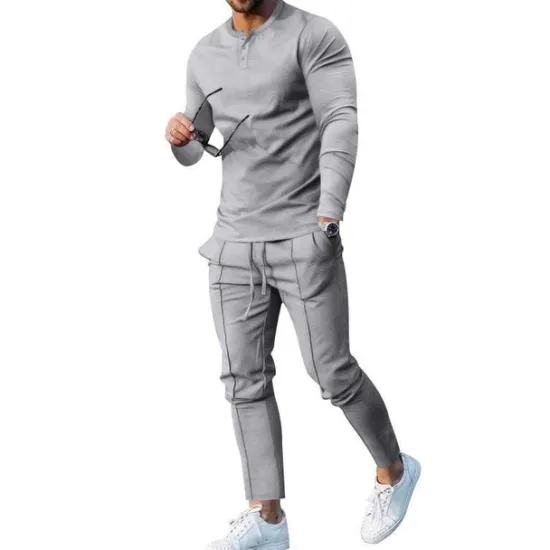 Clearance OUKU Men's Henley Shirt T-shirt Suits Tracksuit Tennis Shirt Long Sleeve Henley Spring & Fall Plain Gymnatics Casual 2 Piece Vacation Daily Wear Activewear Black White Navy Blue Top Tee for Men