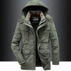 OUKU Men's Hiking Fleece Jacket Winter Jacket Thick Warm Hooded Parka Military Windbreaker Outdoor Detachable Cap Black Trench Coat Outerwear Hunting Ski Snowboard Camping Caving Army Green Khaki Blue