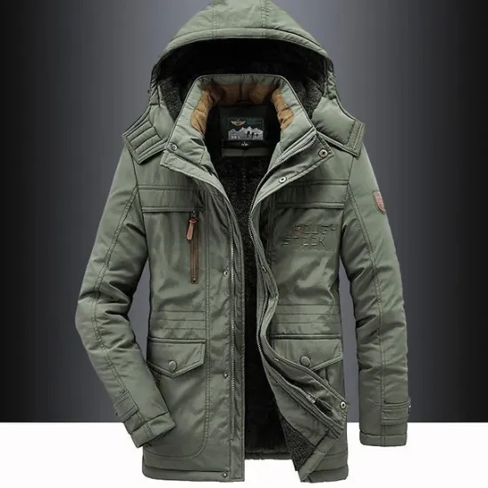OUKU Men's Hiking Fleece Jacket Winter Jacket Thick Warm Hooded Parka Military Windbreaker Outdoor Detachable Cap Black Trench Coat Outerwear Hunting Ski Snowboard Camping Caving Army Green Khaki Blue