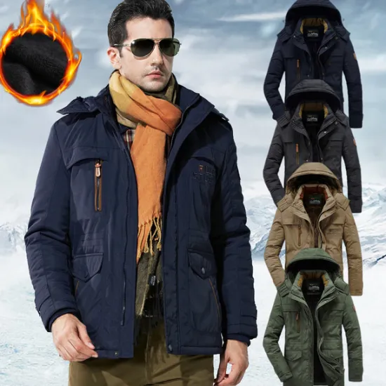 OUKU Men's Hiking Fleece Jacket Winter Jacket Thick Warm Hooded Parka Military Windbreaker Outdoor Detachable Cap Black Trench Coat Outerwear Hunting Ski Snowboard Camping Caving Army Green Khaki Blue