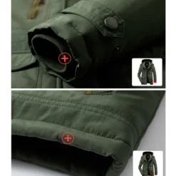 OUKU Men's Hiking Fleece Jacket Winter Jacket Thick Warm Hooded Parka Military Windbreaker Outdoor Detachable Cap Black Trench Coat Outerwear Hunting Ski Snowboard Camping Caving Army Green Khaki Blue