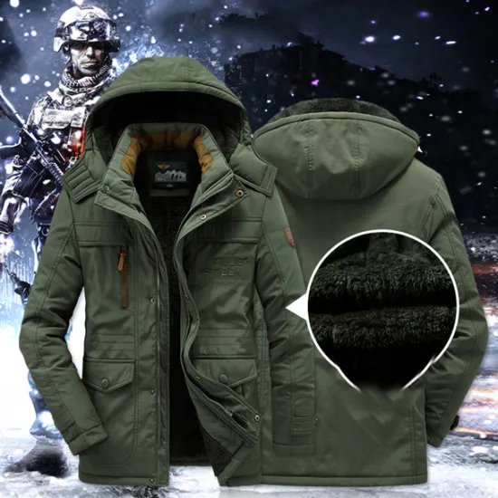OUKU Men's Hiking Fleece Jacket Winter Jacket Thick Warm Hooded Parka Military Windbreaker Outdoor Detachable Cap Black Trench Coat Outerwear Hunting Ski Snowboard Camping Caving Army Green Khaki Blue