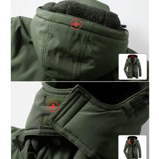 OUKU Men's Hiking Fleece Jacket Winter Jacket Thick Warm Hooded Parka Military Windbreaker Outdoor Detachable Cap Black Trench Coat Outerwear Hunting Ski Snowboard Camping Caving Army Green Khaki Blue