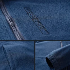 OUKU Men's Hiking Fleece Jacket Windbreaker Polar Fleece Winter Outdoor Solid Color Thermal Warm Windproof Lightweight Stand Collar Outerwear Trench Coat Top Single Slider Hunting Fishing Climbing Blue