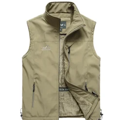 Discount OUKU Men's Hiking Fleece Vest Sleeveless Vest / Gilet Top Outdoor Thermal Warm Windproof Comfort Breathable Winter Summer Sporty Zipper Velvet Polyester Black Army Green Khaki Hunting Fishing Beach