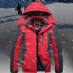 Outlet OUKU Men's Hiking Jacket Ski Jacket Hiking Windbreaker Fleece Winter Outdoor Windproof Breathable Hoodie Winter Jacket Top Single Slider Hunting Fishing Climbing Army Green Black Red Blue