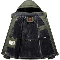 Outlet OUKU Men's Hiking Jacket Ski Jacket Hiking Windbreaker Fleece Winter Outdoor Windproof Breathable Hoodie Winter Jacket Top Single Slider Hunting Fishing Climbing Army Green Black Red Blue