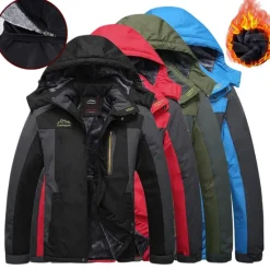 Outlet OUKU Men's Hiking Jacket Ski Jacket Hiking Windbreaker Fleece Winter Outdoor Windproof Breathable Hoodie Winter Jacket Top Single Slider Hunting Fishing Climbing Army Green Black Red Blue