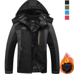 Outlet OUKU Men's Hiking Jacket Ski Jacket Hiking Windbreaker Fleece Winter Outdoor Windproof Breathable Hoodie Winter Jacket Top Single Slider Hunting Fishing Climbing Army Green Black Red Blue