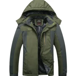 Outlet OUKU Men's Hiking Jacket Ski Jacket Hiking Windbreaker Fleece Winter Outdoor Windproof Breathable Hoodie Winter Jacket Top Single Slider Hunting Fishing Climbing Army Green Black Red Blue