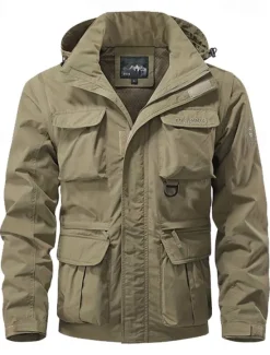 Clearance OUKU Men's Hiking Jacket Tactical Jacket Windcheater Jacket Sports Outdoor Camping & Hiking Waterproof Windbreaker Detachable Design Spring & Fall Solid Color Active Hooded Regular Black Green Khaki