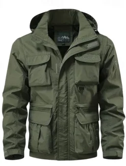 Clearance OUKU Men's Hiking Jacket Tactical Jacket Windcheater Jacket Sports Outdoor Camping & Hiking Waterproof Windbreaker Detachable Design Spring & Fall Solid Color Active Hooded Regular Black Green Khaki