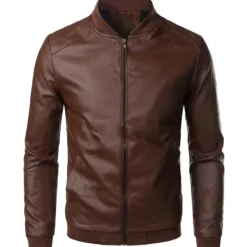 Discount OUKU Men's Hiking Lightweight Jacket Faux Leather Jacket Spring Fall Biker Jacket Coat Top PU Motorcycle Jackets Loose Streetwear Outerwear