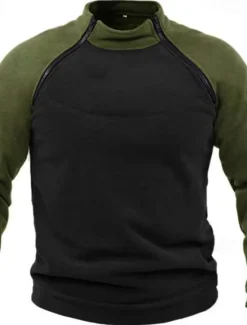 Sale OUKU Men's Hiking Sweatshirt Fleece Hoodie Tactical Hoodie Stand Collar Sports & Outdoor Daily Holiday Patchwork Color Block Yellow Red Blue Activewear Streetwear Sport Spring & Fall
