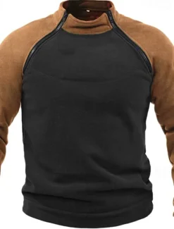 Sale OUKU Men's Hiking Sweatshirt Fleece Hoodie Tactical Hoodie Stand Collar Sports & Outdoor Daily Holiday Patchwork Color Block Yellow Red Blue Activewear Streetwear Sport Spring & Fall