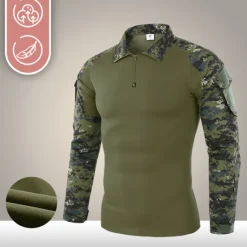 Online OUKU Men's Hiking Tee shirt Tactical Military Assault Combat Shirt Vintage Graphic Tee Long Sleeve Slim Fit Camo T Shirt with Zipper Sweatshirt Top Outdoor Quick Dry Lightweight Breathable Sweat wicking