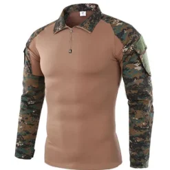 Online OUKU Men's Hiking Tee shirt Tactical Military Assault Combat Shirt Vintage Graphic Tee Long Sleeve Slim Fit Camo T Shirt with Zipper Sweatshirt Top Outdoor Quick Dry Lightweight Breathable Sweat wicking