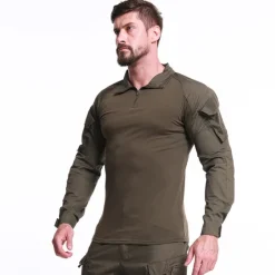 Online OUKU Men's Hiking Tee shirt Tactical Military Assault Combat Shirt Vintage Graphic Tee Long Sleeve Slim Fit Camo T Shirt with Zipper Sweatshirt Top Outdoor Quick Dry Lightweight Breathable Sweat wicking