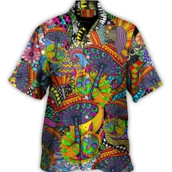Online OUKU Men's Hippie Colorful Mushroom Shirt Summer Hawaiian Shirt Button Up Shirt Short Sleeve Sports Fashion Streetwear Outdoor Casual Hawaiian Summer Spring Cuban Collar Print Black Blue Purple