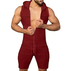 Best OUKU Mens Hooded Sleeveless Onesie Stretchy Jumpsuit Breathable Tight Onesies with Zipper