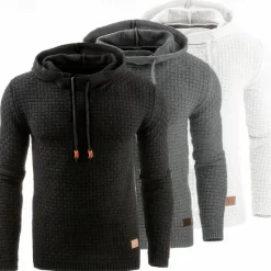 Discount OUKU Men's Hoodie Apricot Black White Army Green Red Hooded Plain Jacquard Pocket Ribbed Textured Sports & Outdoor Daily Holiday Polyester Streetwear Basic Casual Spring & Fall Clothing Apparel Hoodies