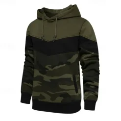 Outlet OUKU Men's Hoodie Army Green Coffee Hooded Color Block Camouflage Patchwork Pocket Sports & Outdoor Daily Holiday Streetwear Basic Casual Spring & Fall Clothing Apparel Hoodies Sweatshirts
