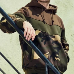 Outlet OUKU Men's Hoodie Army Green Coffee Hooded Color Block Camouflage Patchwork Pocket Sports & Outdoor Daily Holiday Streetwear Basic Casual Spring & Fall Clothing Apparel Hoodies Sweatshirts