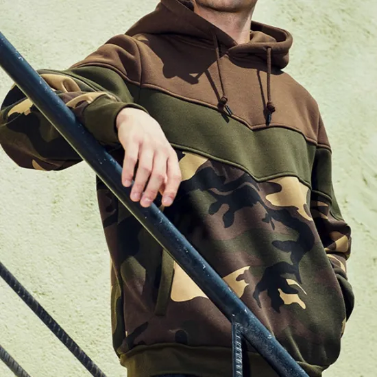 Outlet OUKU Men's Hoodie Army Green Coffee Hooded Color Block Camouflage Patchwork Pocket Sports & Outdoor Daily Holiday Streetwear Basic Casual Spring & Fall Clothing Apparel Hoodies Sweatshirts