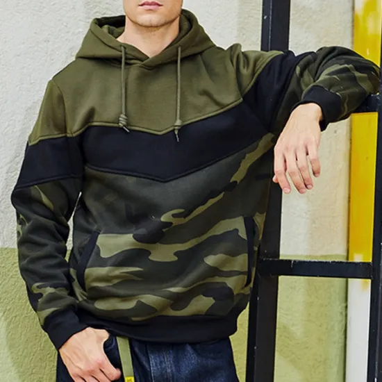 Outlet OUKU Men's Hoodie Army Green Coffee Hooded Color Block Camouflage Patchwork Pocket Sports & Outdoor Daily Holiday Streetwear Basic Casual Spring & Fall Clothing Apparel Hoodies Sweatshirts