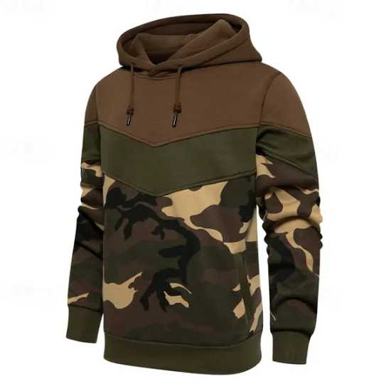 Outlet OUKU Men's Hoodie Army Green Coffee Hooded Color Block Camouflage Patchwork Pocket Sports & Outdoor Daily Holiday Streetwear Basic Casual Spring & Fall Clothing Apparel Hoodies Sweatshirts